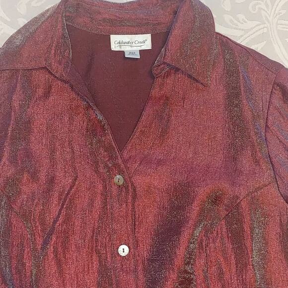 Coldwater Creek Top Blouse Button Down Front Shimmer Petite XS - Picture 3 of 6